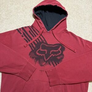 Fox Racing Hoodie Sweatshirt Mens XL Red Pullover Fox Head Graphic Motocross Y2K
